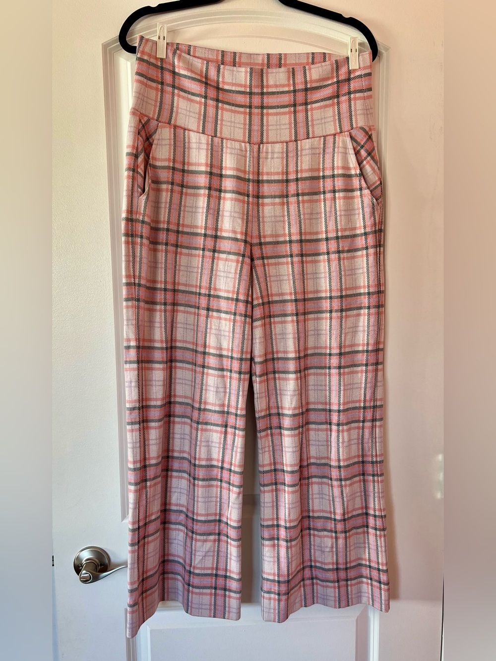 CABI Wide Leg Plaid Pants in Pink